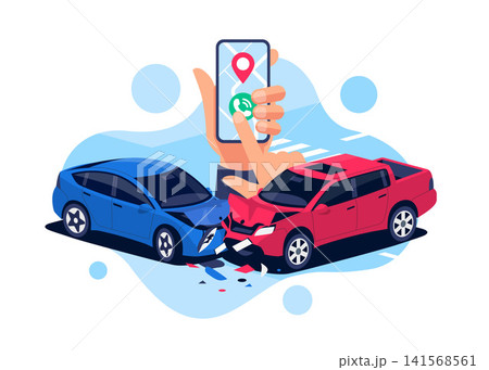 Two car collision crash accident with smartphone in hand 141568561