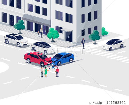 Two car collision crash accident on city street road Two car collision crash accident on city street road 141568562