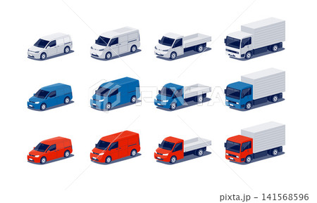Modern city small compact cargo delivery cars with minivan and light duty truck. Modern city small compact cargo delivery cars with minivan and light duty truck. 141568596