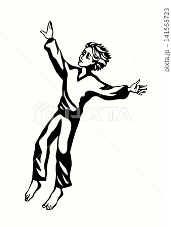 Vector drawing. A boy flying in the sky Vector drawing. A boy flying in the sky 141568723