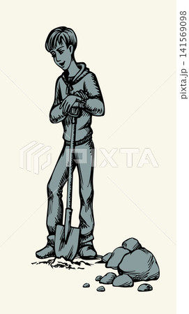 Vector drawing. A boy digging a soil Vector drawing. A boy digging a soil 141569098
