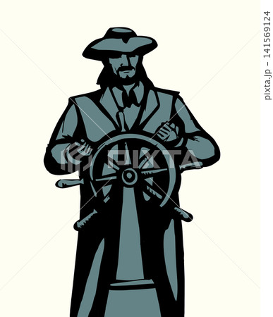 Vector drawing. The captain at the helm 141569124