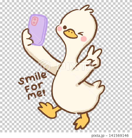 Cute Kawaii Long Neck Goose Taking a Selfie with Smartphone Smile for Me Positive Confidence Cute Pastel Clipart Illustration Cute Kawaii Long Neck Goose Taking a Selfie with Smartphone Smile for Me Positive Confidence Cute Pastel Clipart Illustration 141569146