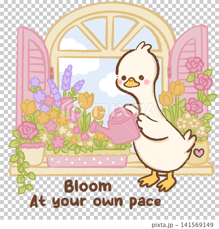 Cute Kawaii Long Neck Goose Watering Spring Flowers at Cottage Window with Bloom at Your Own Pace Self Care Garden Pastel Clipart Cute Kawaii Long Neck Goose Watering Spring Flowers at Cottage Window with Bloom at Your Own Pace Self Care Garden Pastel Clipart 141569149