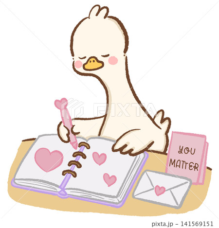 Cute Kawaii Long Neck Goose Journaling with You Matter Letter Self Love Mental Wellness Pastel Clipart Illustration 141569151