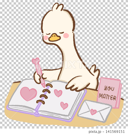 Cute Kawaii Long Neck Goose Journaling with You Matter Letter Self Love Mental Wellness Pastel Clipart Illustration 141569151