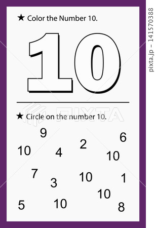 Educational number ten coloring activity page and counting math worksheet for preschool kids Educational number ten coloring activity page and counting math worksheet for preschool kids 141570388