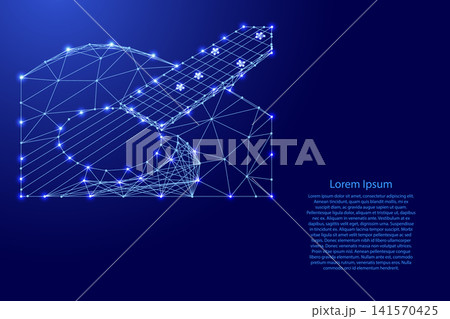 part of an acoustic guitar from futuristic polygonal blue lines and glowing stars for banner, poster, greeting card part of an acoustic guitar from futuristic polygonal blue lines and glowing stars for banner, poster, greeting card 141570425