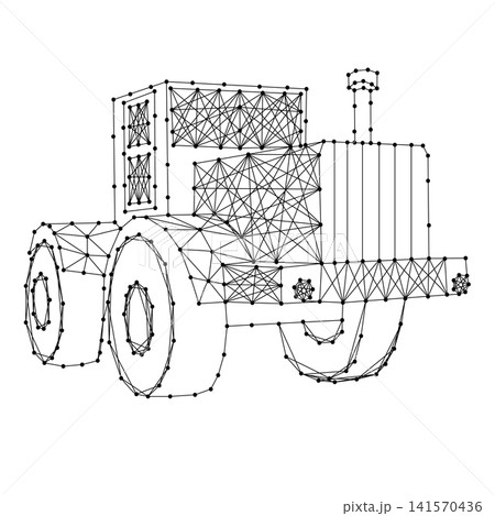 wheeled tractor from abstract futuristic polygonal black lines and dots 141570436