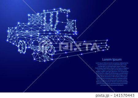 combine harvester from futuristic polygonal blue lines and glowing stars for banner, poster, greeting card 141570443