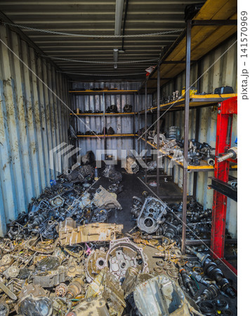 Automotive Parts Storage Inside Shipping Container Automotive Parts Storage Inside Shipping Container 141570969