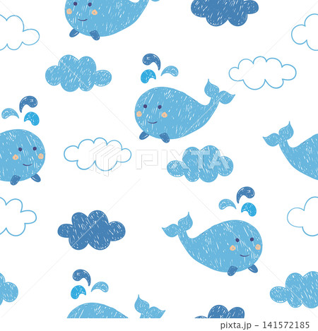Seamless baby pattern with cute doodle whales and clouds Seamless baby pattern with cute doodle whales and clouds 141572185