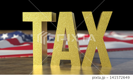 United States Tax Concept with American Flag Background 3d render. United States Tax Concept with American Flag Background 3d render. 141572649