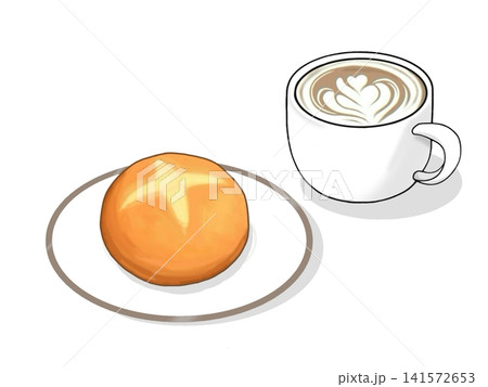 パンとカフェラテのセットのイラスト パンとカフェラテのセットのイラスト 141572653