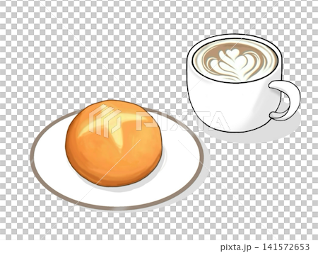 パンとカフェラテのセットのイラスト パンとカフェラテのセットのイラスト 141572653