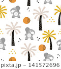 Seamless safari pattern with cute elephant and palm trees 141572696