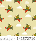 Seamless pattern with cute crocodiles on planes. Baby print with cartoon pilots 141572710