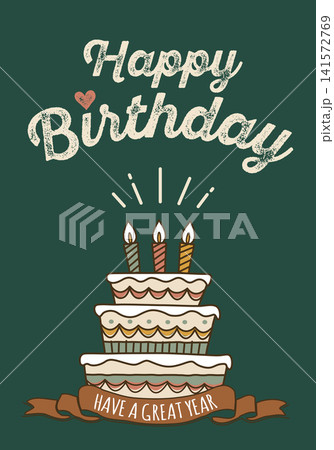 【ベクター】ダークグリーンのバースデーケーキカード ヴィンテージデザイン 【ベクター】ダークグリーンのバースデーケーキカード ヴィンテージデザイン 141572769