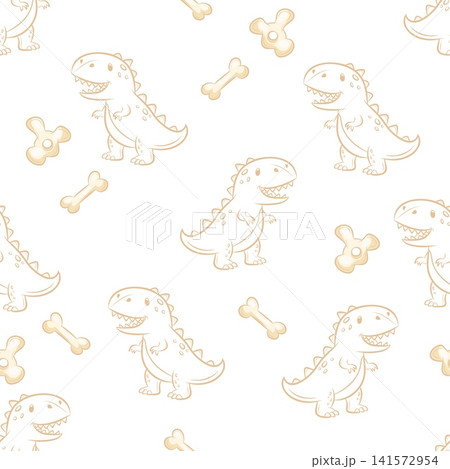 A seamless vector pattern featuring dinosaurs and bones in a line art style A seamless vector pattern featuring dinosaurs and bones in a line art style 141572954