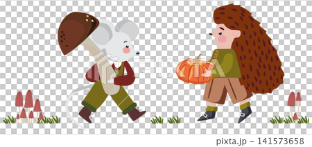 Cute Forest Characters Hedgehog with Pumpkin and Mouse with Mushroom. Autumn Vector Collection Cute Forest Characters Hedgehog with Pumpkin and Mouse with Mushroom. Autumn Vector Collection 141573658