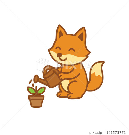 cute fox watering plants cute fox watering plants 141573771