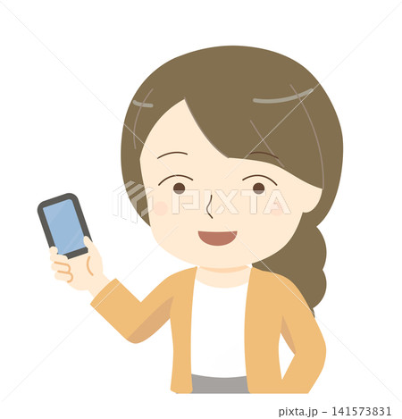 スマートフォンを持つ笑顔の女性 141573831