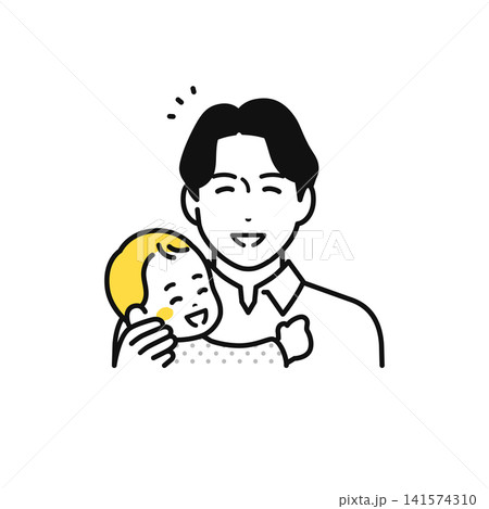 笑顔で赤ちゃんを抱っこするお父さん 笑顔で赤ちゃんを抱っこするお父さん 141574310