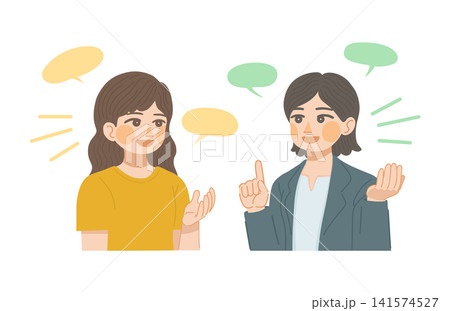 営業の女性と、顧客の女性が話しているイラスト 営業の女性と、顧客の女性が話しているイラスト 141574527