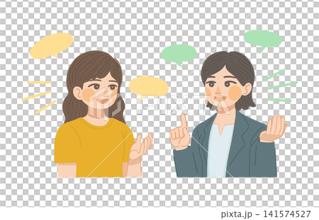 営業の女性と、顧客の女性が話しているイラスト 営業の女性と、顧客の女性が話しているイラスト 141574527