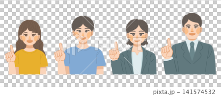 一組插圖,描繪了一男一女面帶微笑,手指向上。 一組插圖,描繪了一男一女面帶微笑,手指向上。 141574532
