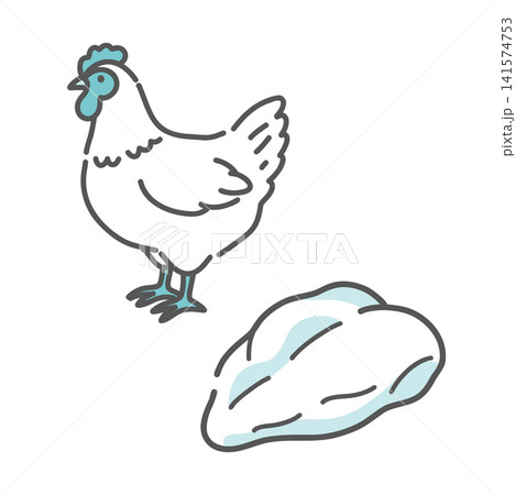 鶏と鶏肉(精肉)のセットイラスト 鶏と鶏肉(精肉)のセットイラスト 141574753
