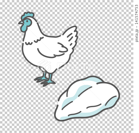 鶏と鶏肉(精肉)のセットイラスト 鶏と鶏肉(精肉)のセットイラスト 141574753