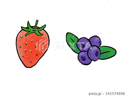 いちごとブルーベリーの簡単手描きイラスト いちごとブルーベリーの簡単手描きイラスト 141574899