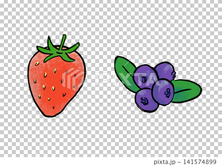 いちごとブルーベリーの簡単手描きイラスト いちごとブルーベリーの簡単手描きイラスト 141574899