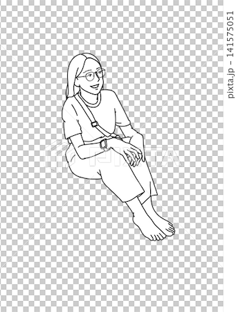一幅線條畫,描繪了一位姿態放鬆的女子坐著。 一幅線條畫,描繪了一位姿態放鬆的女子坐著。 141575051