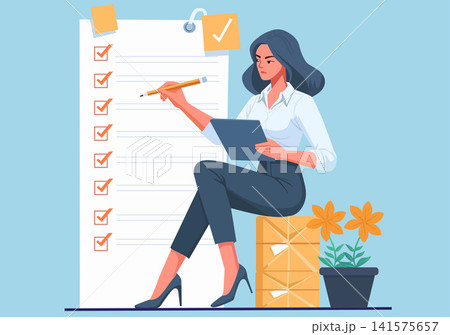 Professional Businesswoman Writing and Planning Illustration Professional Businesswoman Writing and Planning Illustration 141575657