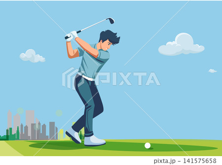 Professional Golfer Swing Illustration 141575658