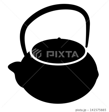 白背景に孤立した南部鉄器風の鉄瓶シルエットイラスト 141575665