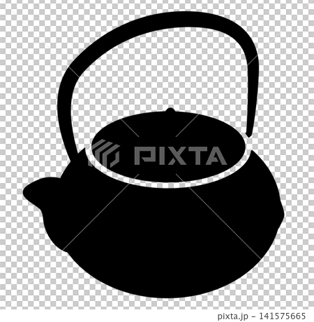白背景に孤立した南部鉄器風の鉄瓶シルエットイラスト 141575665