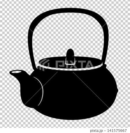 白背景に孤立した南部鉄器風の鉄瓶シルエットイラスト 141575667