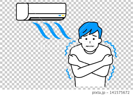 A young man is cold because the air conditioning is too strong. A young man is cold because the air conditioning is too strong. 141575672
