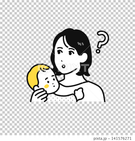 A mother and baby with question marks in their minds. A mother and baby with question marks in their minds. 141576271