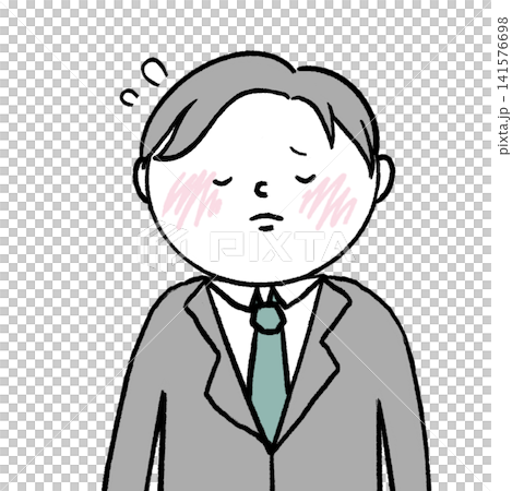 圖解:一位身穿西裝、表情歉意的男士 圖解:一位身穿西裝、表情歉意的男士 141576698