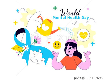 World Mental Health Day Illustration Featuring Emotional Wellness, Brain Health Awareness, Psychological Support, Mindfulness, and Community Care World Mental Health Day Illustration Featuring Emotional Wellness, Brain Health Awareness, Psychological Support, Mindfulness, and Community Care 141576989