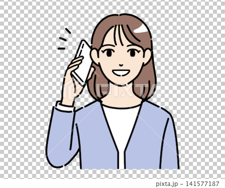 A color illustration of a young woman in office casual attire talking on her smartphone. A color illustration of a young woman in office casual attire talking on her smartphone. 141577187