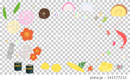 禦節料理(日本新年料理)邊框插圖,留白,新年賀卡插圖素材,日本料理 禦節料理(日本新年料理)邊框插圖,留白,新年賀卡插圖素材,日本料理 141577212