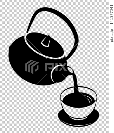 A simple vector illustration of pouring Japanese tea from an iron kettle into a teacup. A simple vector illustration of pouring Japanese tea from an iron kettle into a teacup. 141577341