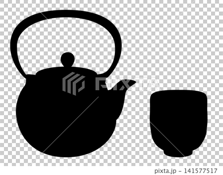 Vector illustration of an isolated iron kettle and teacup on a white background. Vector illustration of an isolated iron kettle and teacup on a white background. 141577517