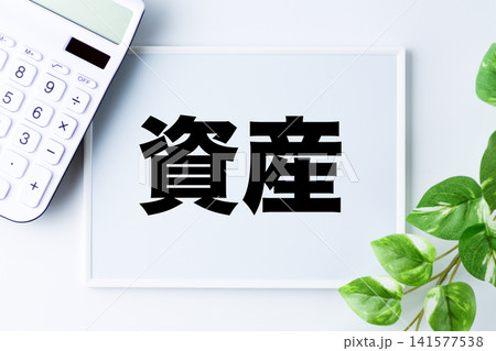 資産の文字のホワイトボード 資産の文字のホワイトボード 141577538