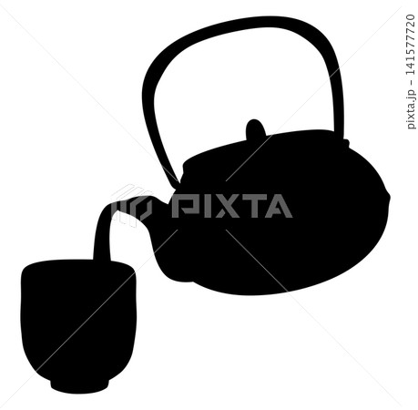 鉄瓶から湯呑へ日本茶を注ぐシンプルなベクターイラスト 鉄瓶から湯呑へ日本茶を注ぐシンプルなベクターイラスト 141577720